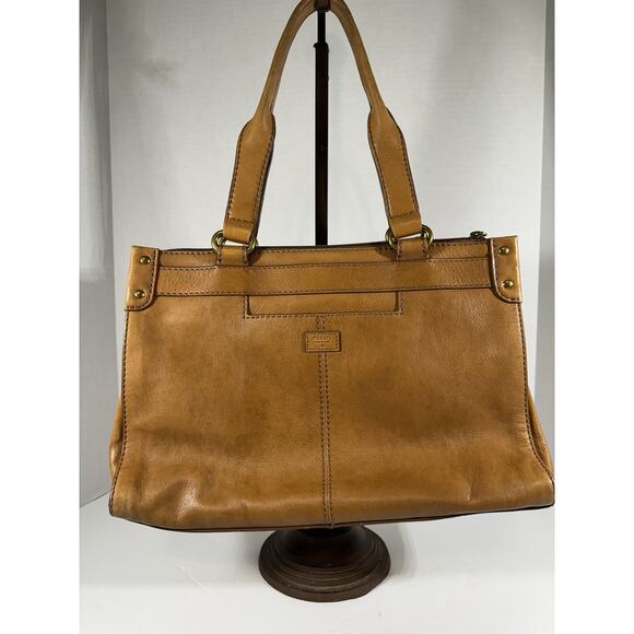 Fossil Brown Leather W/ Brass Tone Hardware, Satchel/Handbag w/ Dangle Charm - Picture 1 of 16
